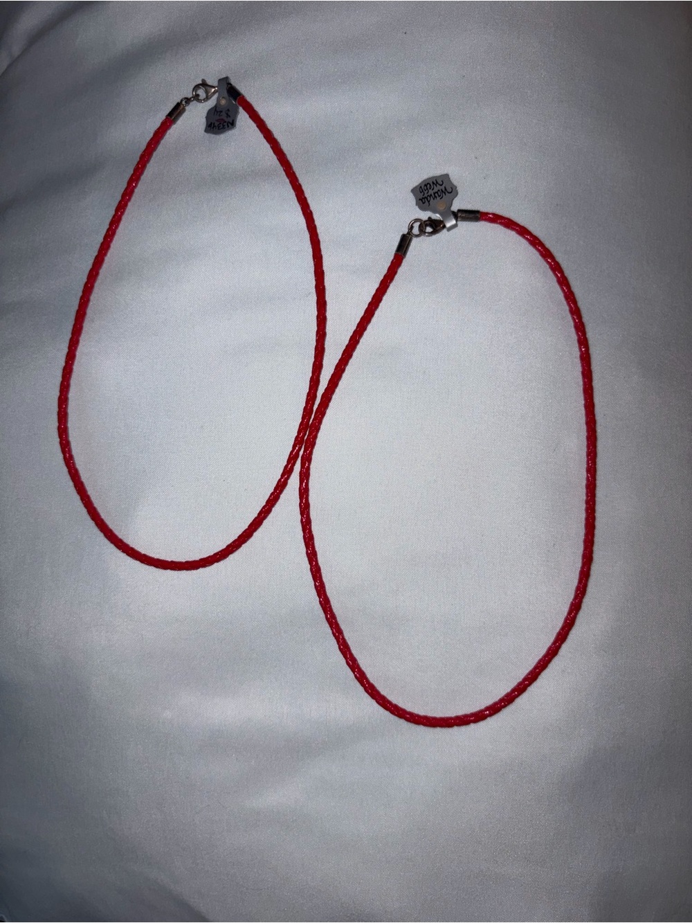 Set of 2 Red Braided Cord Necklaces Faux Leather Chokers Lobster Clasp NWT